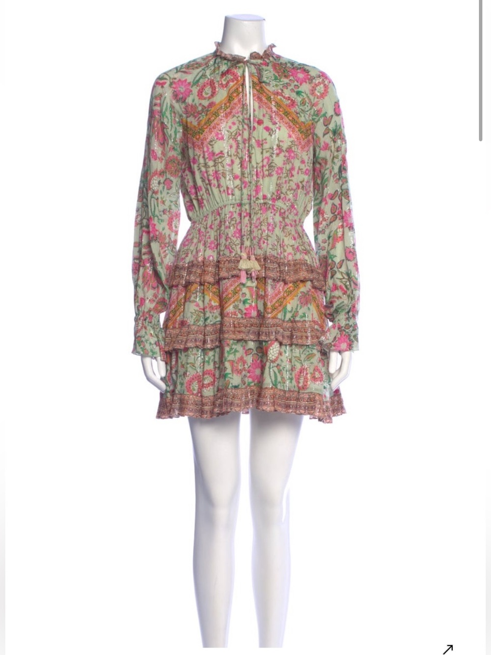 HEMANT & NANDITA NWT Nora Mini Dress in Sage and Pink Floral - Picture 7 of 7